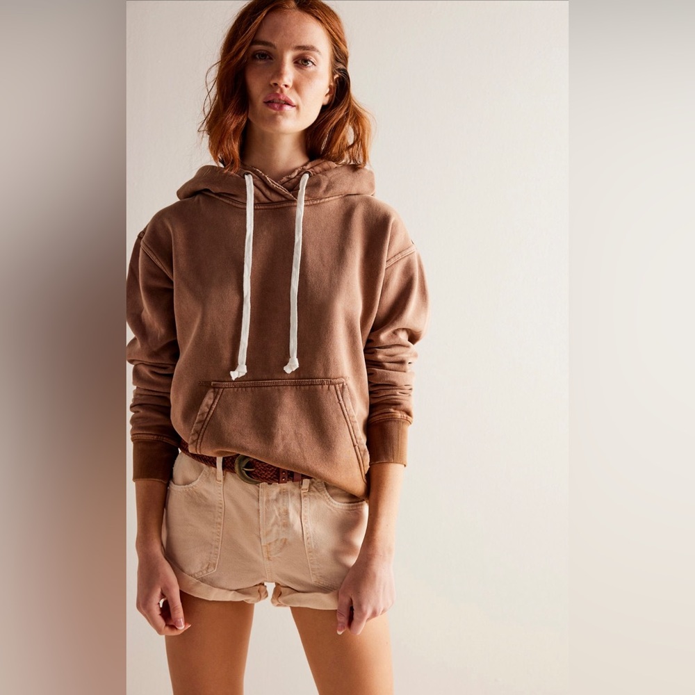 NWT Free People “We the free Zuma Hooded Sweatshirt” in rawhide (brown) size L